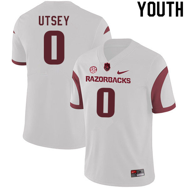 Youth #0 Markell Utsey Arkansas Razorbacks College Football Jerseys Sale-White - Click Image to Close